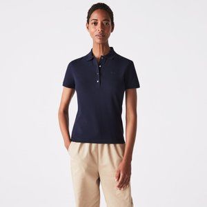 NWT Lacoste Women’s Stretch Cotton Piqué Navy Polo Shirt - Size Small (36)
